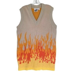 The Ragged Priest Flame Knit Sweater Vest XL Graphic Fire V-Neck Streetwear